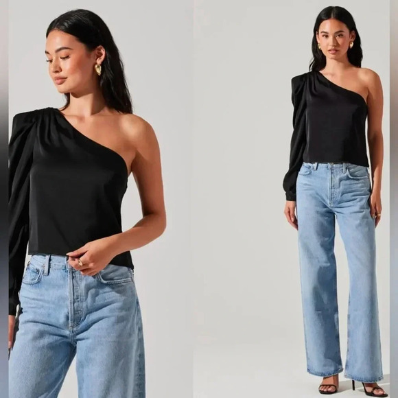 ASTR The Label Asymetrical Puff Sleeve Top NWT - Picture 3 of 12